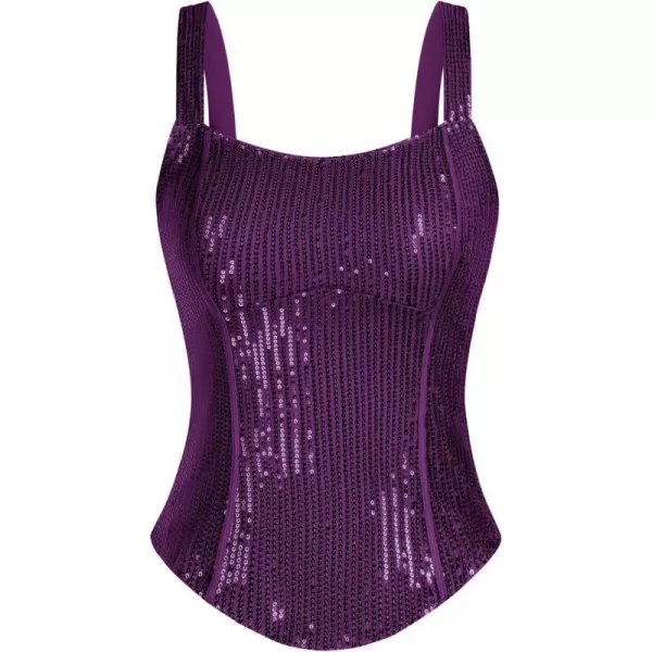 GRACE KARIN Sequin Tank Tops for Women Bustier Corset Top Sparkle Sexy Slim Camisole Sleeveless PartyPurple