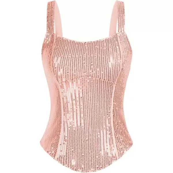 GRACE KARIN Sequin Tank Tops for Women Bustier Corset Top Sparkle Sexy Slim Camisole Sleeveless PartyRose Gold