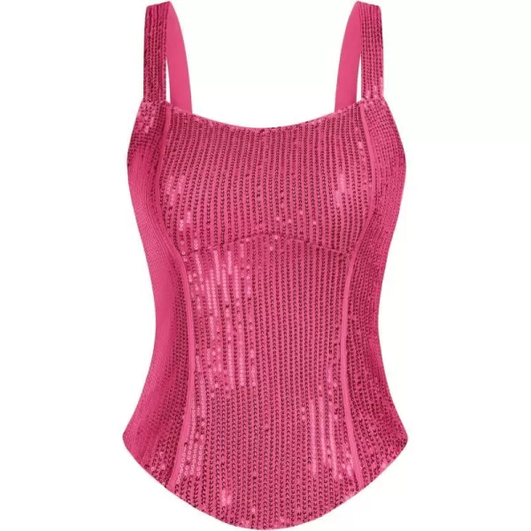 GRACE KARIN Sequin Tank Tops for Women Bustier Corset Top Sparkle Sexy Slim Camisole Sleeveless PartyRose Red