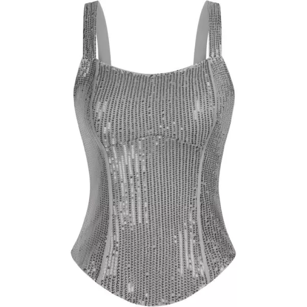 GRACE KARIN Sequin Tank Tops for Women Bustier Corset Top Sparkle Sexy Slim Camisole Sleeveless PartySilver Grey