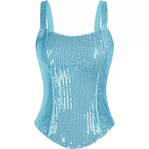 GRACE KARIN Sequin Tank Tops for Women Bustier Corset Top Sparkle Sexy Slim Camisole Sleeveless PartySky Blue