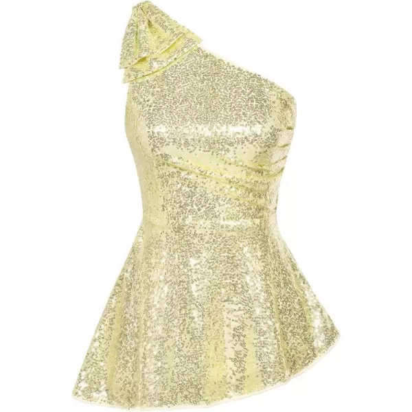 GRACE KARIN Sequin Tops for Women Sparkly One Shoulder Sleeveless Glitter Dressy Blouses Sparkle Party Peplum ShirtsChampagne