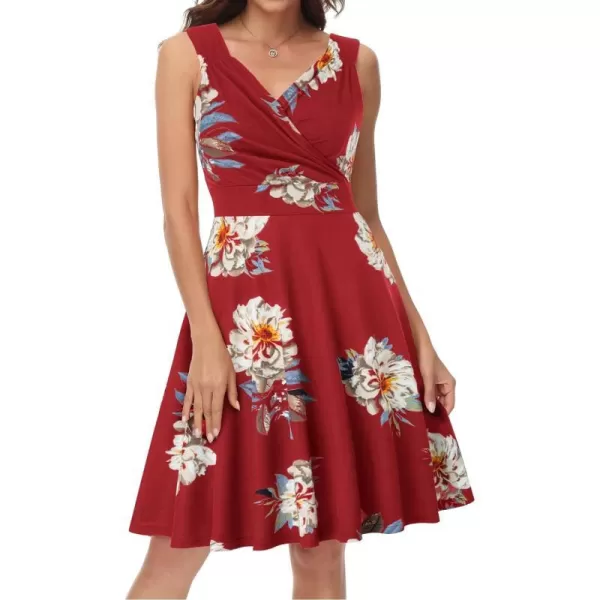 GRACE KARIN Sleeveless Solid Floral Summer Cocktail Dress ALine Wrap Wedding Guest DressFloral6