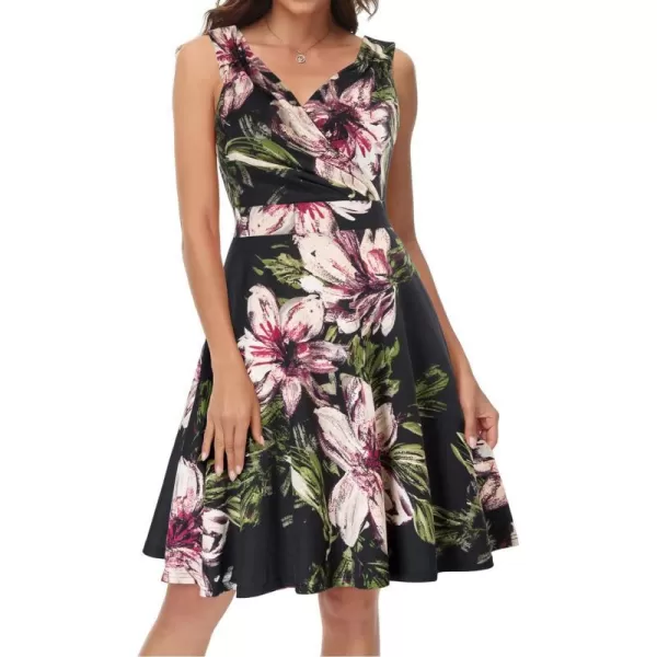 GRACE KARIN Sleeveless Solid Floral Summer Cocktail Dress ALine Wrap Wedding Guest DressFloral7