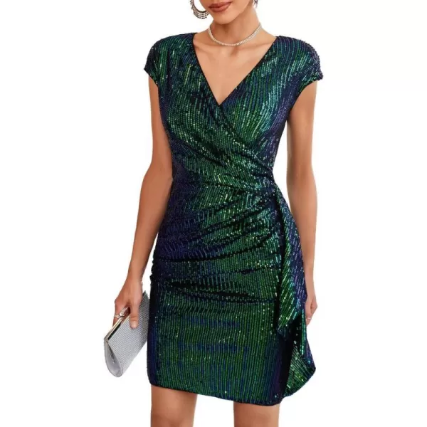 GRACE KARIN Sparkly Sequin Dress for Women Sexy Glitter Party Night Dress Wrap VNeck Bodycon Cocktail DressesDark Green