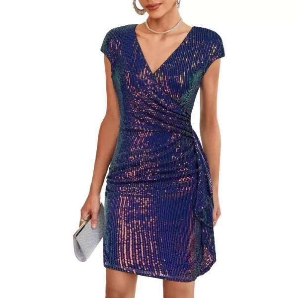 GRACE KARIN Sparkly Sequin Dress for Women Sexy Glitter Party Night Dress Wrap VNeck Bodycon Cocktail DressesPurple