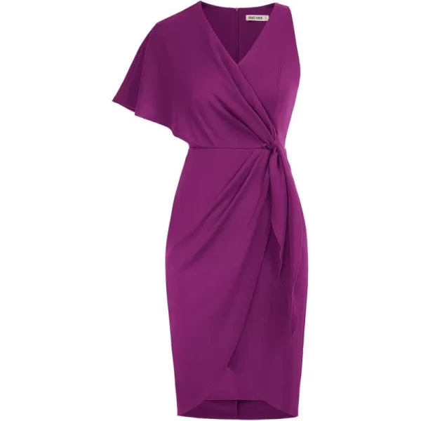 GRACE KARIN Summer Formal Midi Dresses for Women Wrap VNeck Asymmetrical Sleeve Rouched Bodycon Cocktail Dress Tie FrontPurple