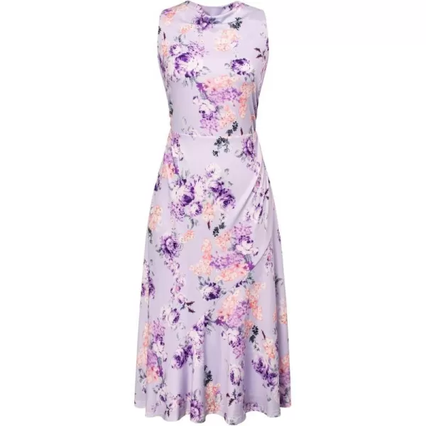 GRACE KARIN Summer Sleeveless Dress Casual Wedding Guest Dress Floral Midi Dress 2024 Boho Backless Beach DressPurplefloral