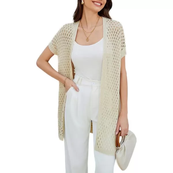 GRACE KARIN Swimsuit Coverup for Women Crochet Knit Long OpenFront Cardigan Short Sleeve Beach Cover ups for SwimwearApricot