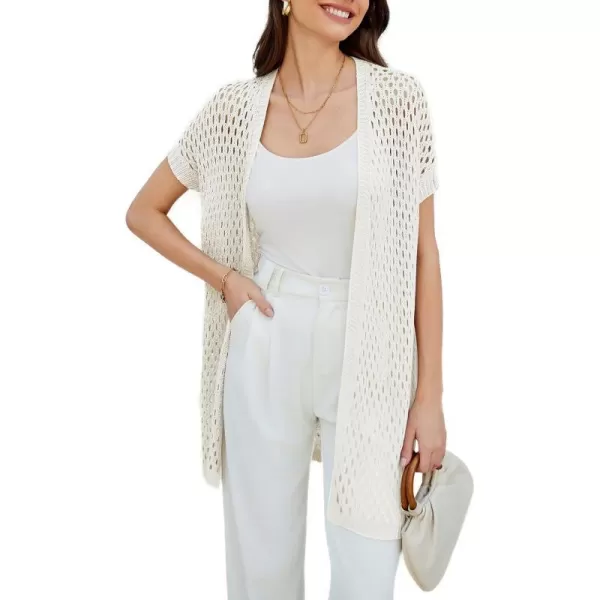 GRACE KARIN Swimsuit Coverup for Women Crochet Knit Long OpenFront Cardigan Short Sleeve Beach Cover ups for SwimwearWhite