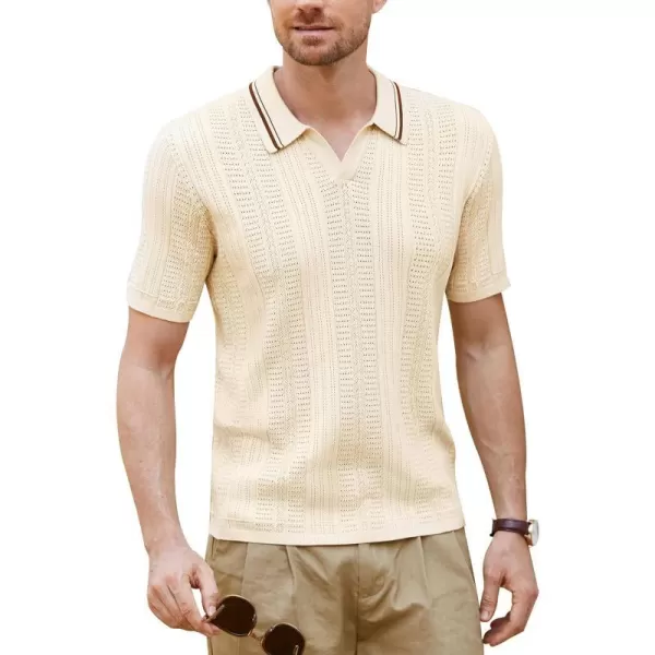 GRACE KARIN V Neck Polo Shirts for Men Short Sleeve Slim Fit Muscle Golf Shirts Casual Knit Tee ShirtsApricot