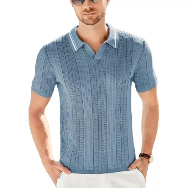 GRACE KARIN V Neck Polo Shirts for Men Short Sleeve Slim Fit Muscle Golf Shirts Casual Knit Tee ShirtsGray Blue