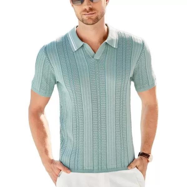 GRACE KARIN V Neck Polo Shirts for Men Short Sleeve Slim Fit Muscle Golf Shirts Casual Knit Tee ShirtsLight Green