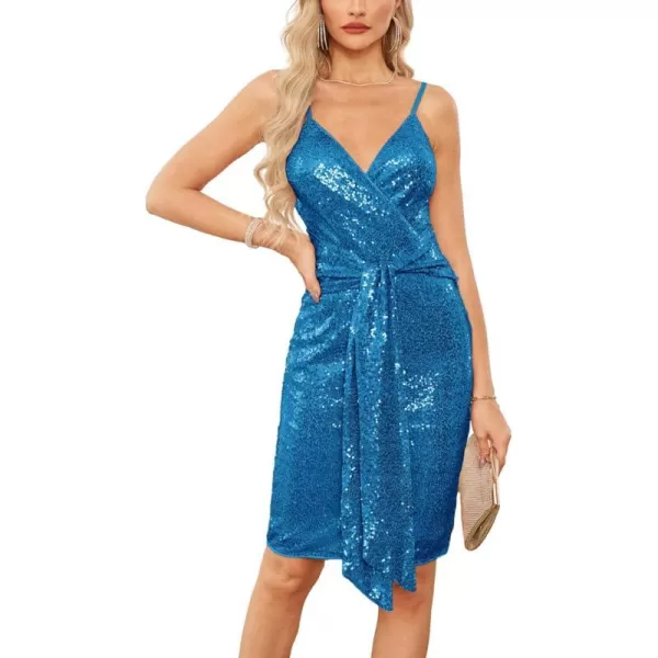 GRACE KARIN V Neck Sequin Dresses for Women Party Night Club Sparkle Dress 2024Blue