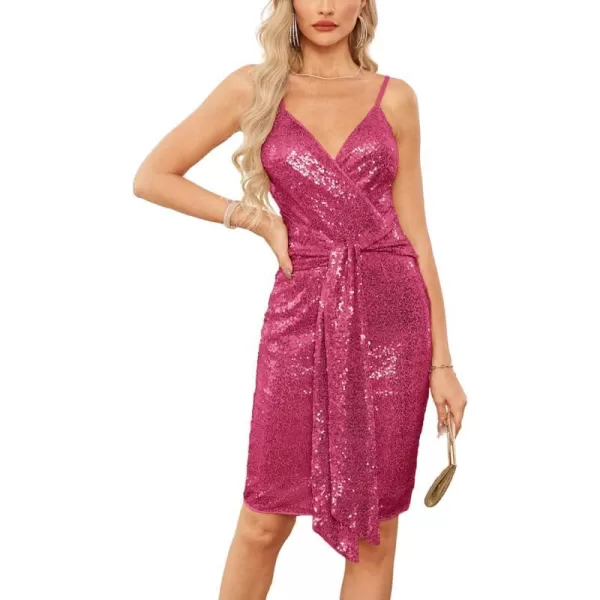 GRACE KARIN V Neck Sequin Dresses for Women Party Night Club Sparkle Dress 2024Hot Pink