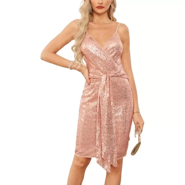 GRACE KARIN V Neck Sequin Dresses for Women Party Night Club Sparkle Dress 2024Rose Gold