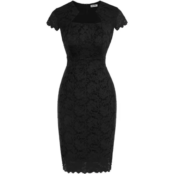 GRACE KARIN Vintage Floral Cocktail Dress Cap Sleeve Retro Vintage Pencil DressBlack Lace