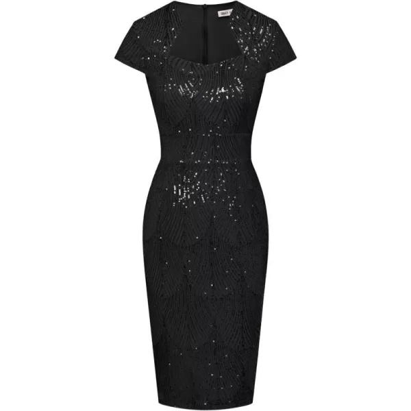 GRACE KARIN Vintage Floral Cocktail Dress Cap Sleeve Retro Vintage Pencil DressBlack Sequin