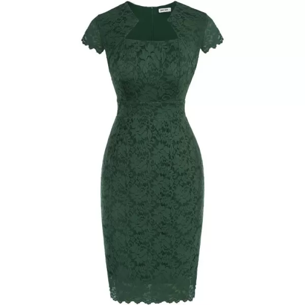 GRACE KARIN Vintage Floral Cocktail Dress Cap Sleeve Retro Vintage Pencil DressDark Green Lace