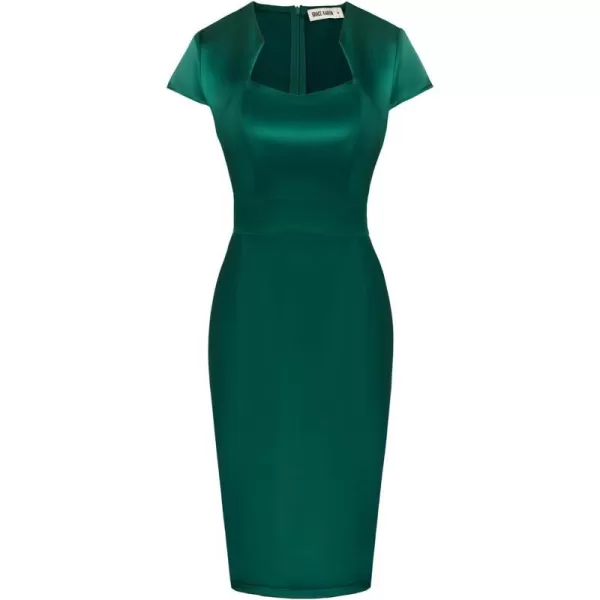 GRACE KARIN Vintage Floral Cocktail Dress Cap Sleeve Retro Vintage Pencil DressDark Green Satin