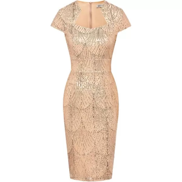 GRACE KARIN Vintage Floral Cocktail Dress Cap Sleeve Retro Vintage Pencil DressGold Sequin