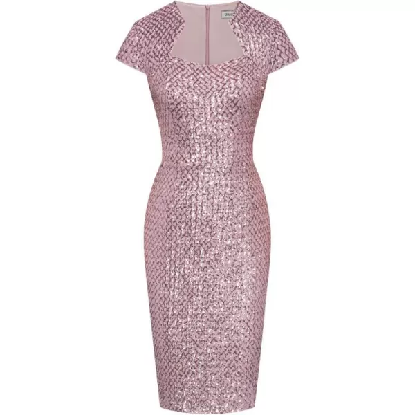 GRACE KARIN Vintage Floral Cocktail Dress Cap Sleeve Retro Vintage Pencil DressLavender Pink Sequin