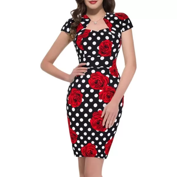 GRACE KARIN Vintage Floral Cocktail Dress Cap Sleeve Retro Vintage Pencil DressMulticolor