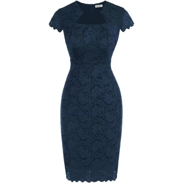 GRACE KARIN Vintage Floral Cocktail Dress Cap Sleeve Retro Vintage Pencil DressNavy Blue Lace