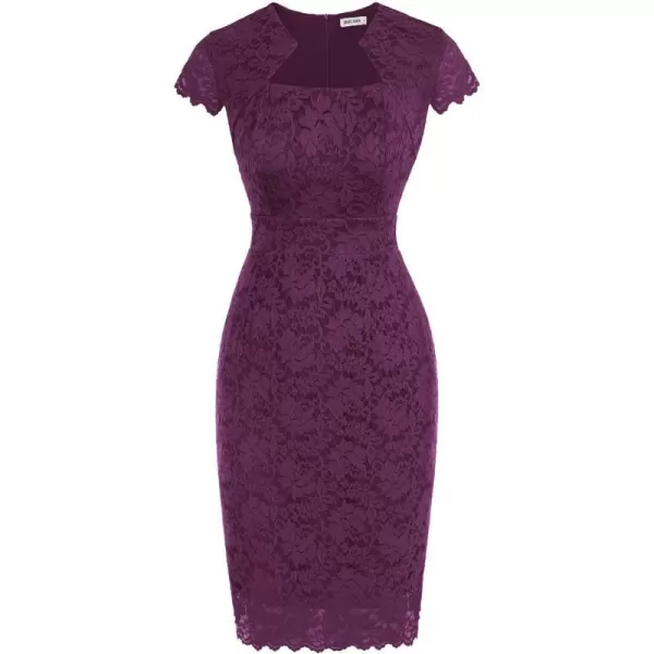 GRACE KARIN Vintage Floral Cocktail Dress Cap Sleeve Retro Vintage Pencil DressPurple Lace