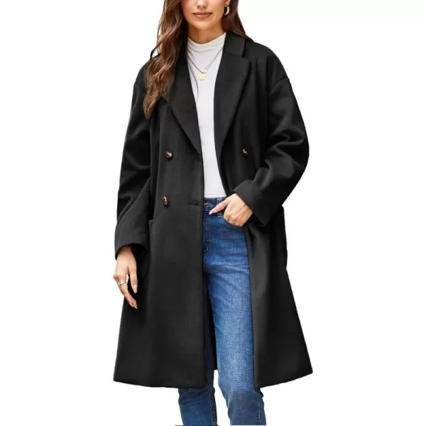 GRACE KARIN Winter Coats For Women Double Breasted Pea Coats Mid Long Wool Coats Oversized Trench Coats JacketsBlack