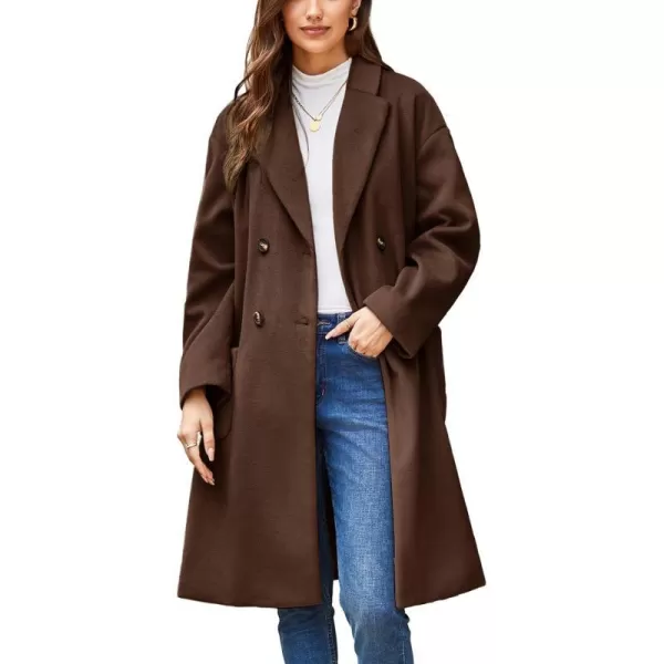 GRACE KARIN Winter Coats For Women Double Breasted Pea Coats Mid Long Wool Coats Oversized Trench Coats JacketsBrown