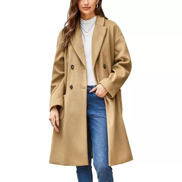 GRACE KARIN Winter Coats For Women Double Breasted Pea Coats Mid Long Wool Coats Oversized Trench Coats JacketsCamel