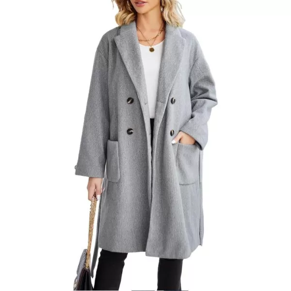 GRACE KARIN Winter Coats For Women Double Breasted Pea Coats Mid Long Wool Coats Oversized Trench Coats JacketsGrey