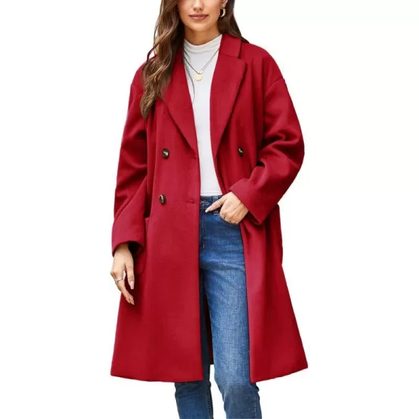 GRACE KARIN Winter Coats For Women Double Breasted Pea Coats Mid Long Wool Coats Oversized Trench Coats JacketsRed