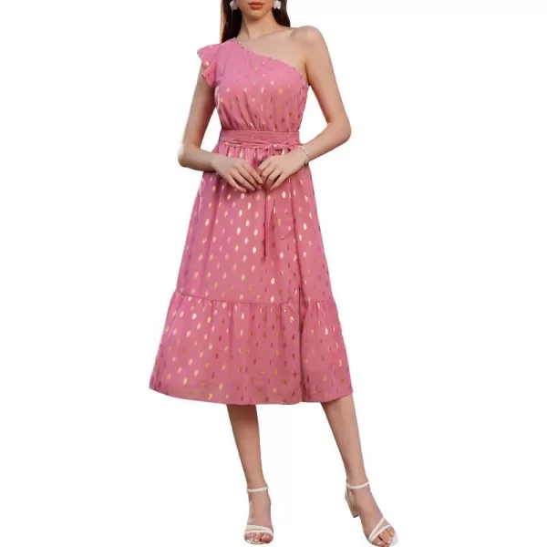 GRACE KARIN Women 2024 One Shouder Summer Dress Ruffle Sleeveless Chiffon Flowy Tiered Party Cocktail Midi DressesPink