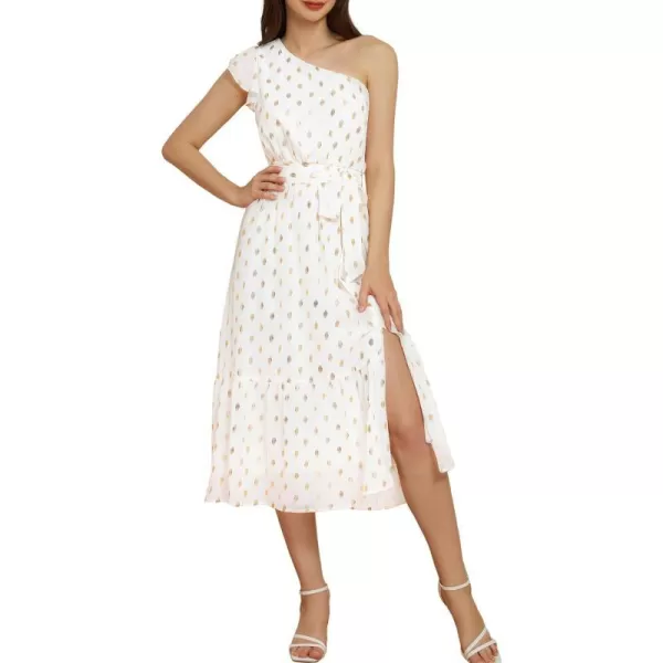 GRACE KARIN Women 2024 One Shouder Summer Dress Ruffle Sleeveless Chiffon Flowy Tiered Party Cocktail Midi DressesWhite