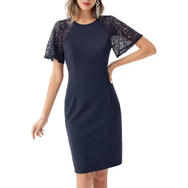 GRACE KARIN Women 34 Ruffle Sleeve Slim Fit Business Pencil DressDark Bluelace