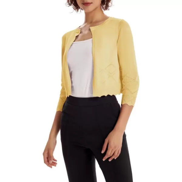 GRACE KARIN Women 34 Sleeve Cropped Cardigan Lightweight Short Bolero Shrugs Fancy ShrugsLight Yellow