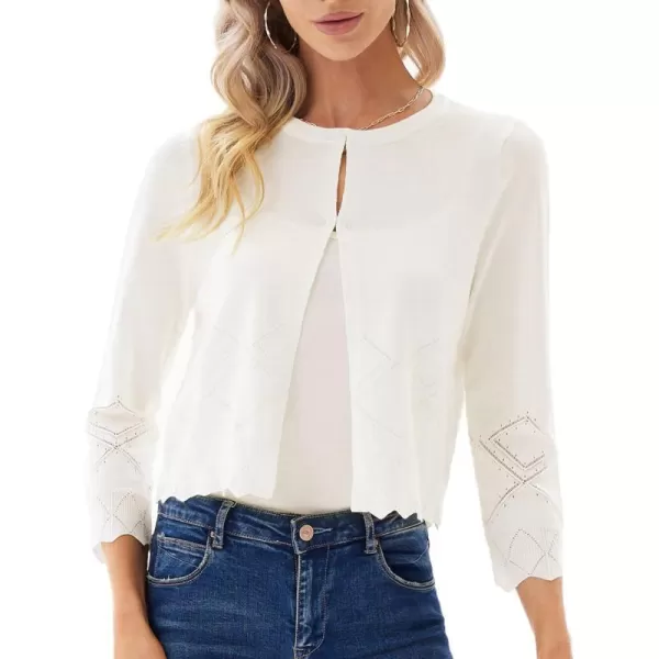 GRACE KARIN Women 34 Sleeve Cropped Cardigan Lightweight Short Bolero Shrugs Fancy ShrugsWhite