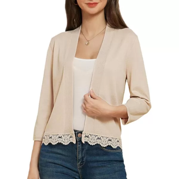 GRACE KARIN Women 34 Sleeve Cropped Cardigan Open Front V Neck Lace Lightweight Bolero Short Shrugs 2024Khaki