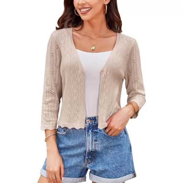 GRACE KARIN Women 34 Sleeve HollowedOut Cropped Cardigan Sweater Open Front Lightweight ShrugsApricot