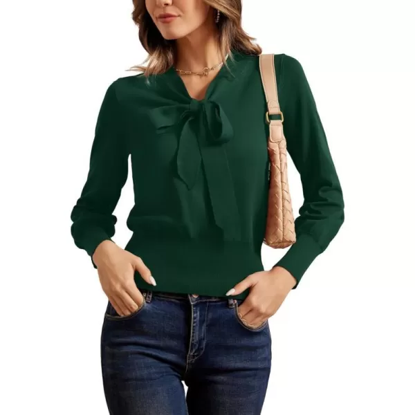 GRACE KARIN Women Bow Knot V Neck Long Sleeve Classic Fit Pullover Sweater Tops Casual Work CocktailDark Green