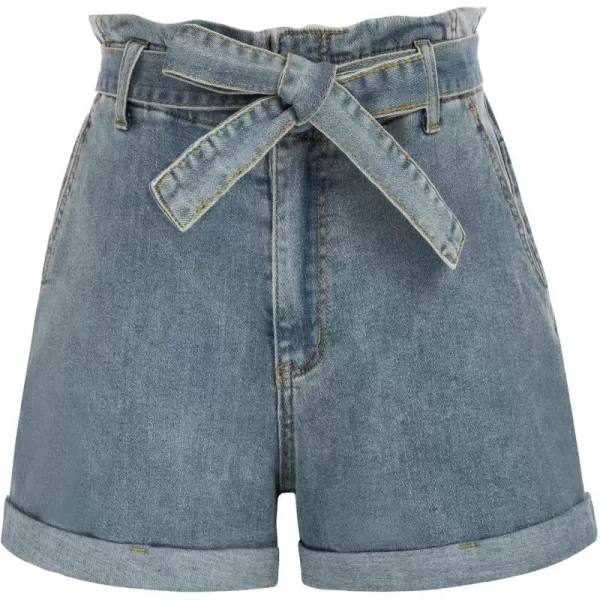 GRACE KARIN Women Bowknot Tie Waist Summer Casual Shorts with PocketsAazure Bluejean