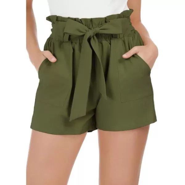 GRACE KARIN Women Bowknot Tie Waist Summer Casual Shorts with PocketsCl93army Green