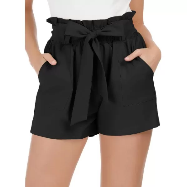 GRACE KARIN Women Bowknot Tie Waist Summer Casual Shorts with PocketsCl93black