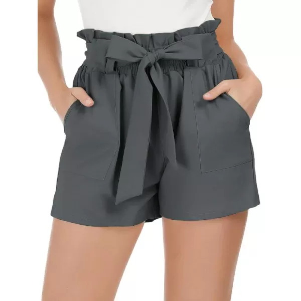 GRACE KARIN Women Bowknot Tie Waist Summer Casual Shorts with PocketsCl93charcoal Gray