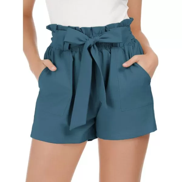 GRACE KARIN Women Bowknot Tie Waist Summer Casual Shorts with PocketsCl93dark Haze Blue