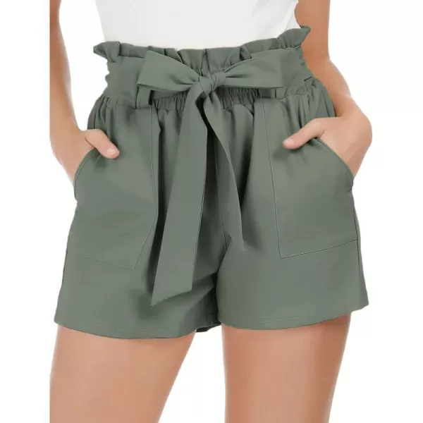 GRACE KARIN Women Bowknot Tie Waist Summer Casual Shorts with PocketsCl93light Grayish Green