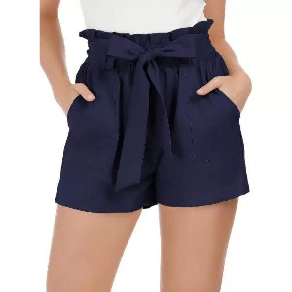 GRACE KARIN Women Bowknot Tie Waist Summer Casual Shorts with PocketsCl93navy Blue