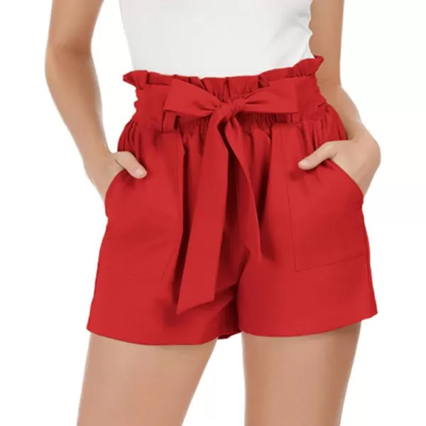 GRACE KARIN Women Bowknot Tie Waist Summer Casual Shorts with PocketsCl93red